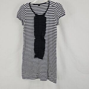 Theory Striped Blue White Cotton Blend T-shirt Dress with Silk Trim, Size Small